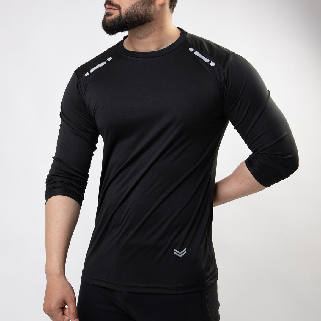 Black Quick Dry Full Sleeves T-Shirt with Front Reflectors