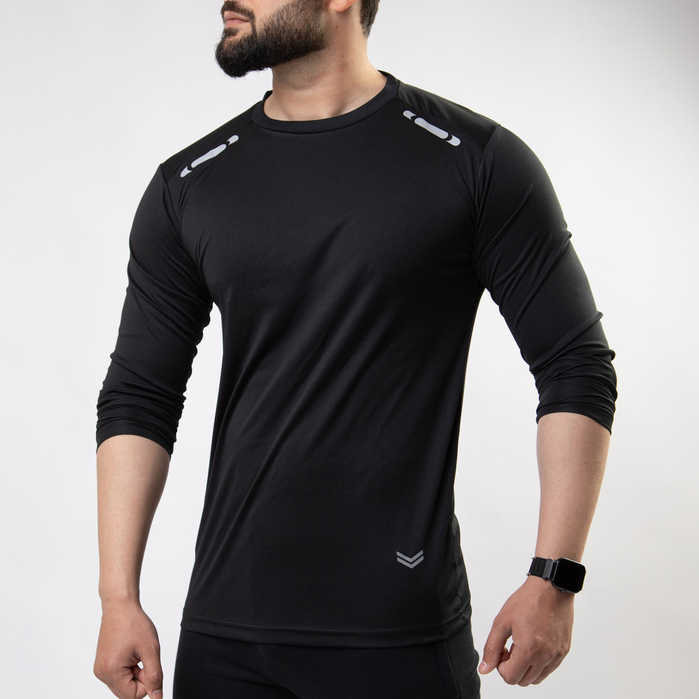 Black Quick Dry Full Sleeves T-Shirt with Front Reflectors