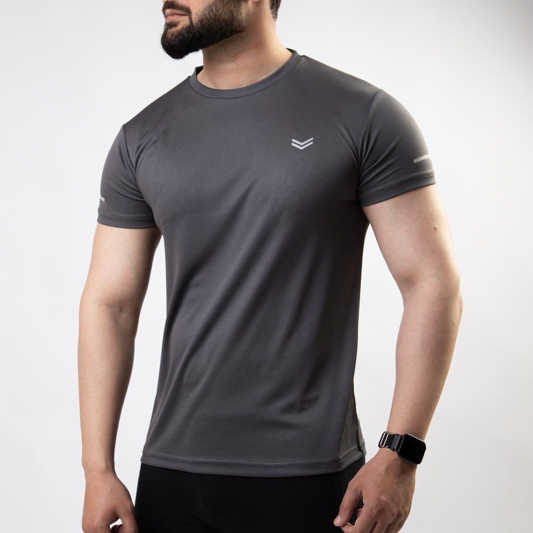Gray Mesh Quick Dry T-Shirt With Reflective Detailing