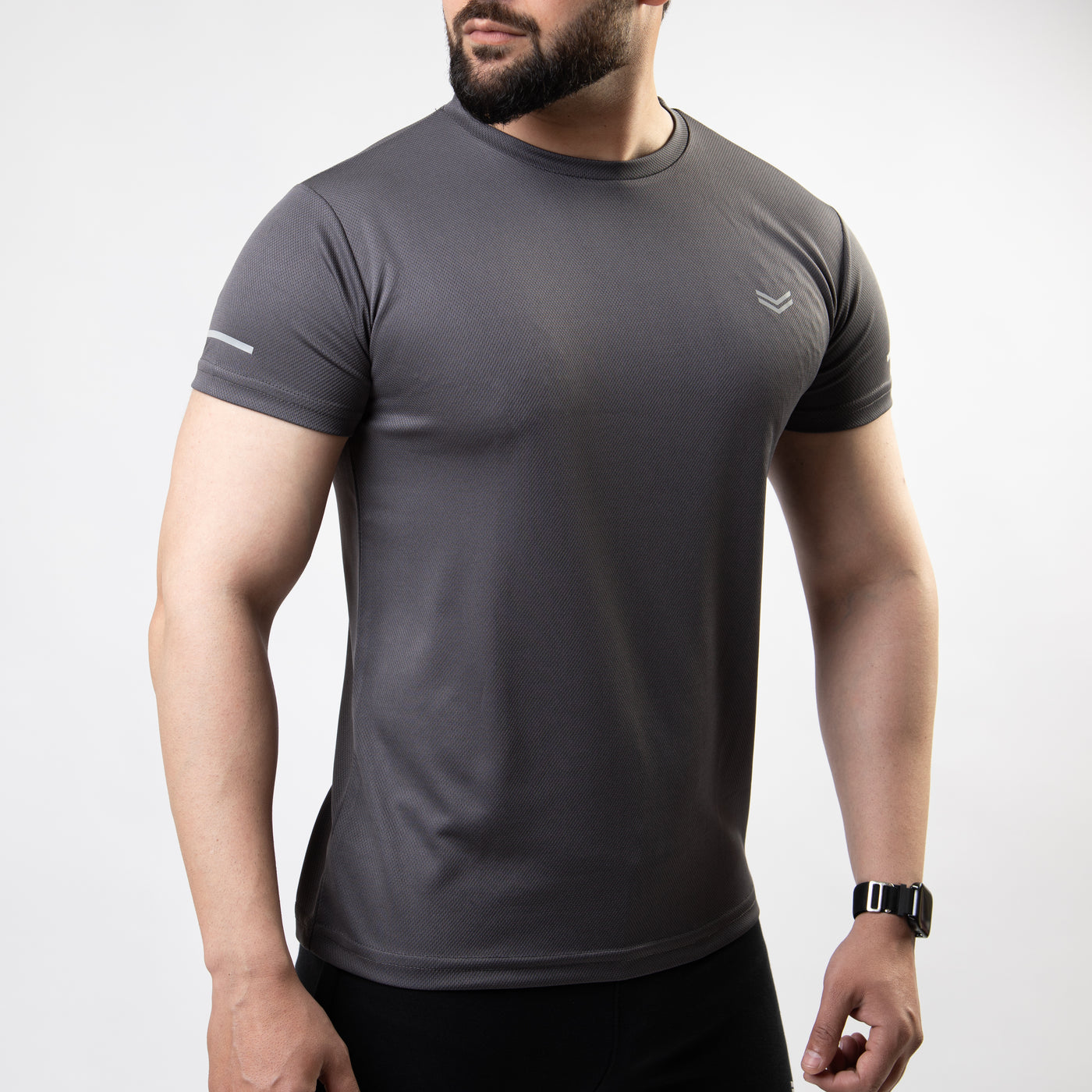 Gray Mesh Quick Dry T-Shirt With Reflective Detailing