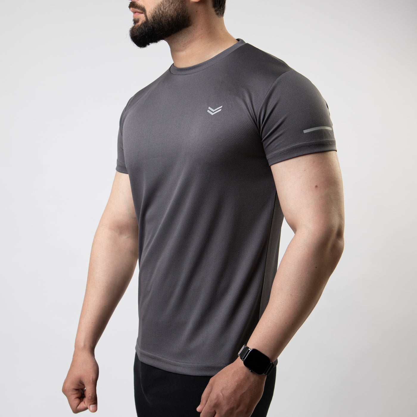 Gray Mesh Quick Dry T-Shirt With Reflective Detailing