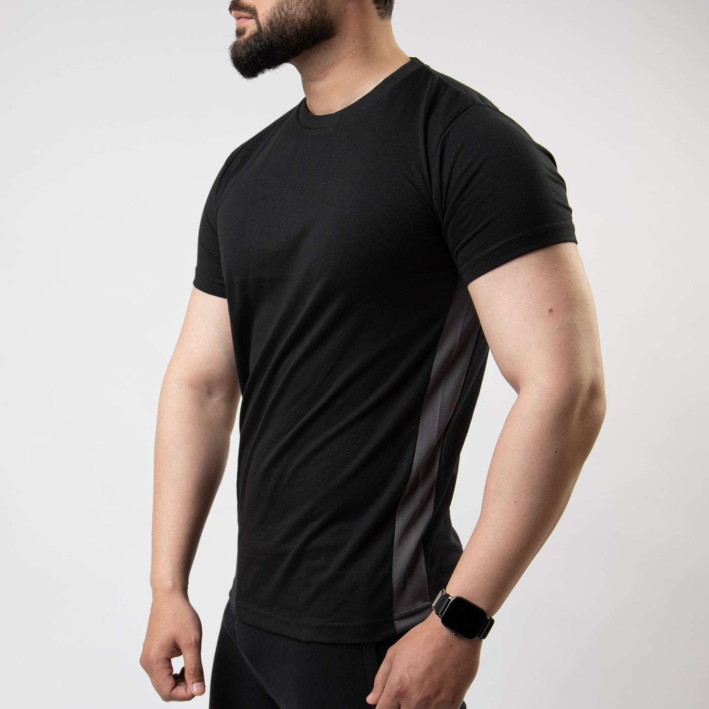 Black Hybrid T-Shirt with Gray Mesh Panel