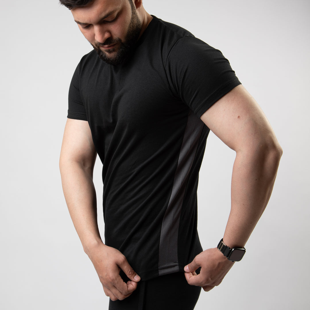 Black Hybrid T-Shirt with Gray Mesh Panel