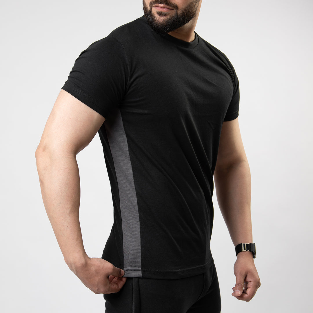 Black Hybrid T-Shirt with Gray Mesh Panel