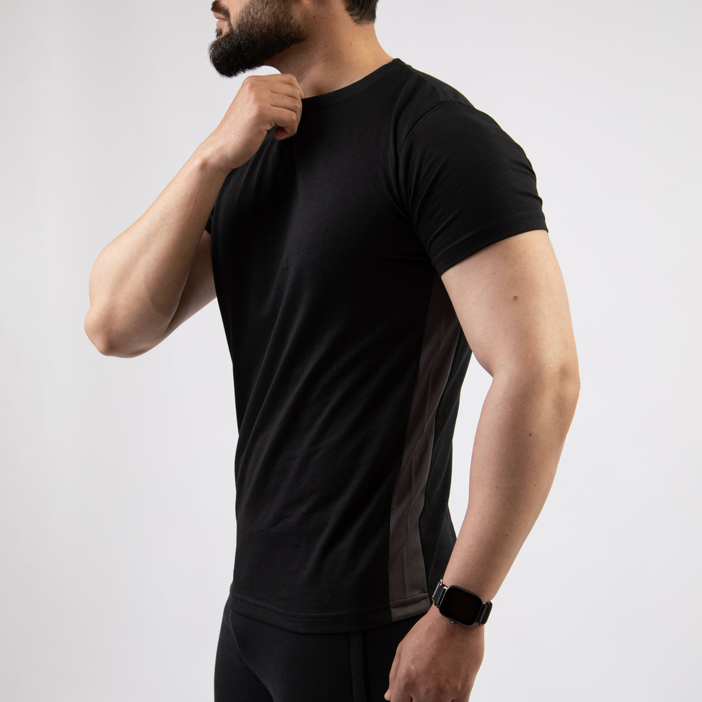 Black Hybrid T-Shirt with Gray Mesh Panel
