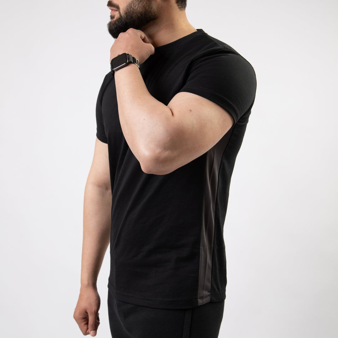 Black Hybrid T-Shirt with Gray Mesh Panel
