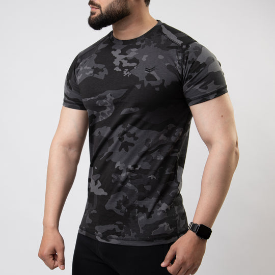 Gray Camo T-Shirt with Five Thread Detailing — view 2