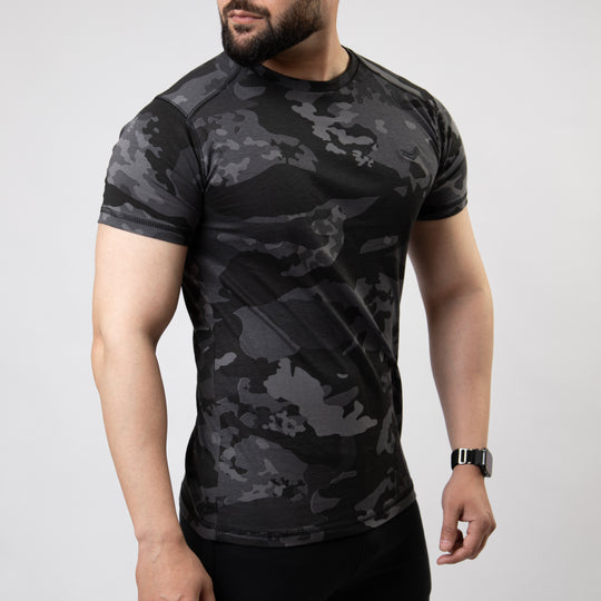 Gray Camo T-Shirt with Five Thread Detailing — view 3