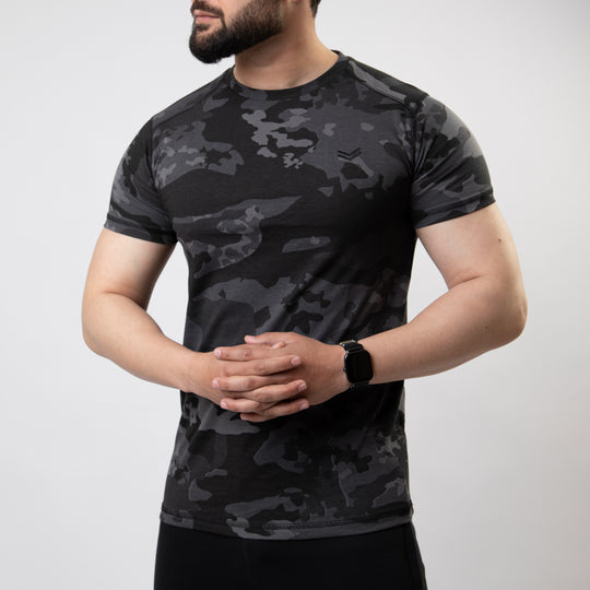Gray Camo T-Shirt with Five Thread Detailing — view 4