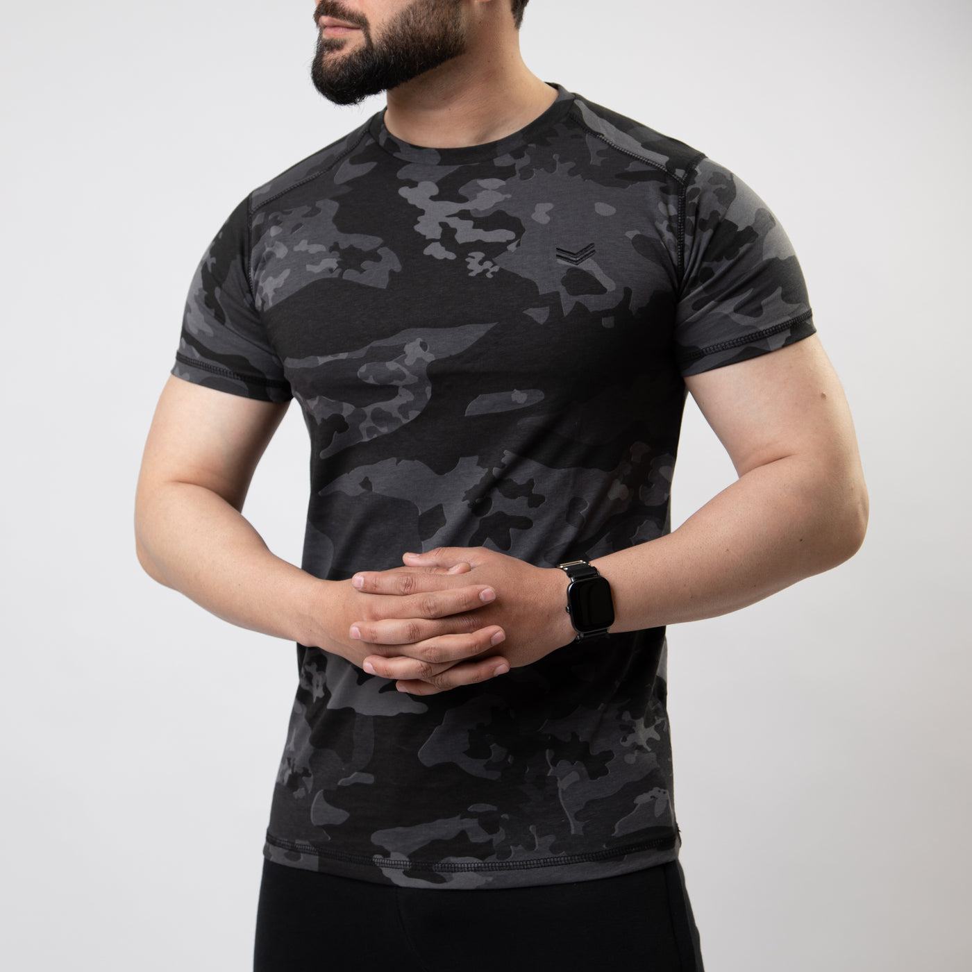 Gray Camo T-shirt with Five Thread Detailing