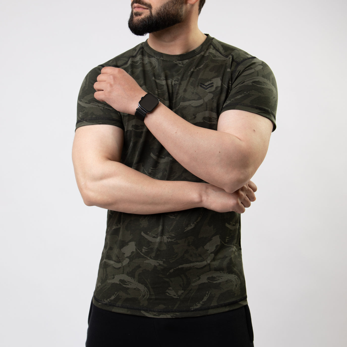 Green Camo T-shirt with Five Thread Detailing