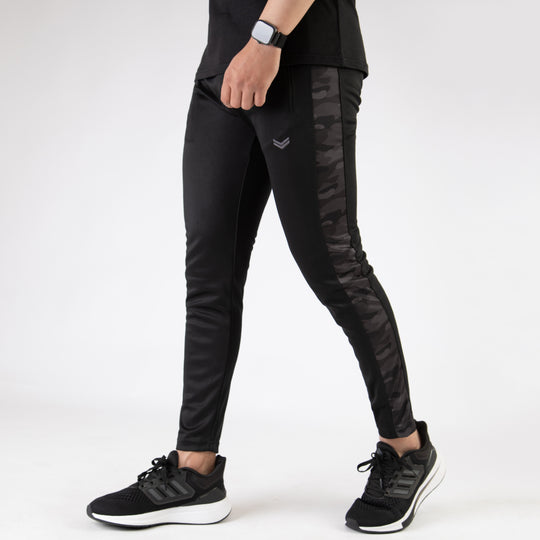 Black Quick Dry Bottoms with Dark Camo Panels