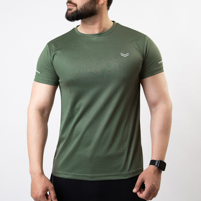Olive Mesh Quick Dry T-Shirt With Reflective Detailing