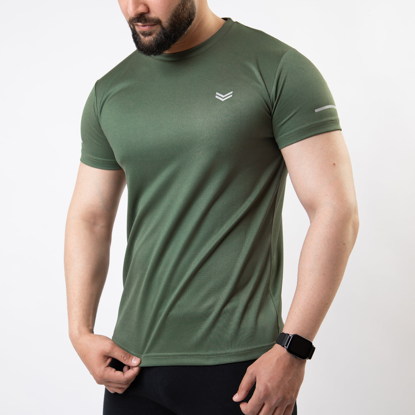 Olive Mesh Quick Dry T-Shirt With Reflective Detailing