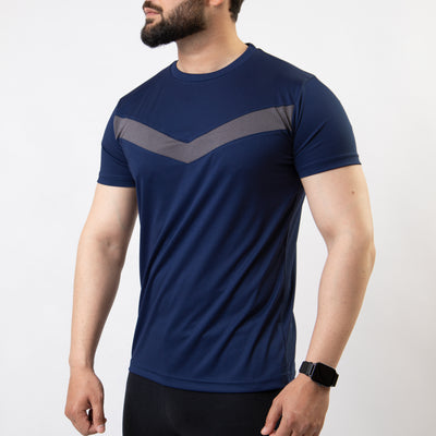 Navy Hybrid Quick Dry Tee with Front Gray V Mesh Panel