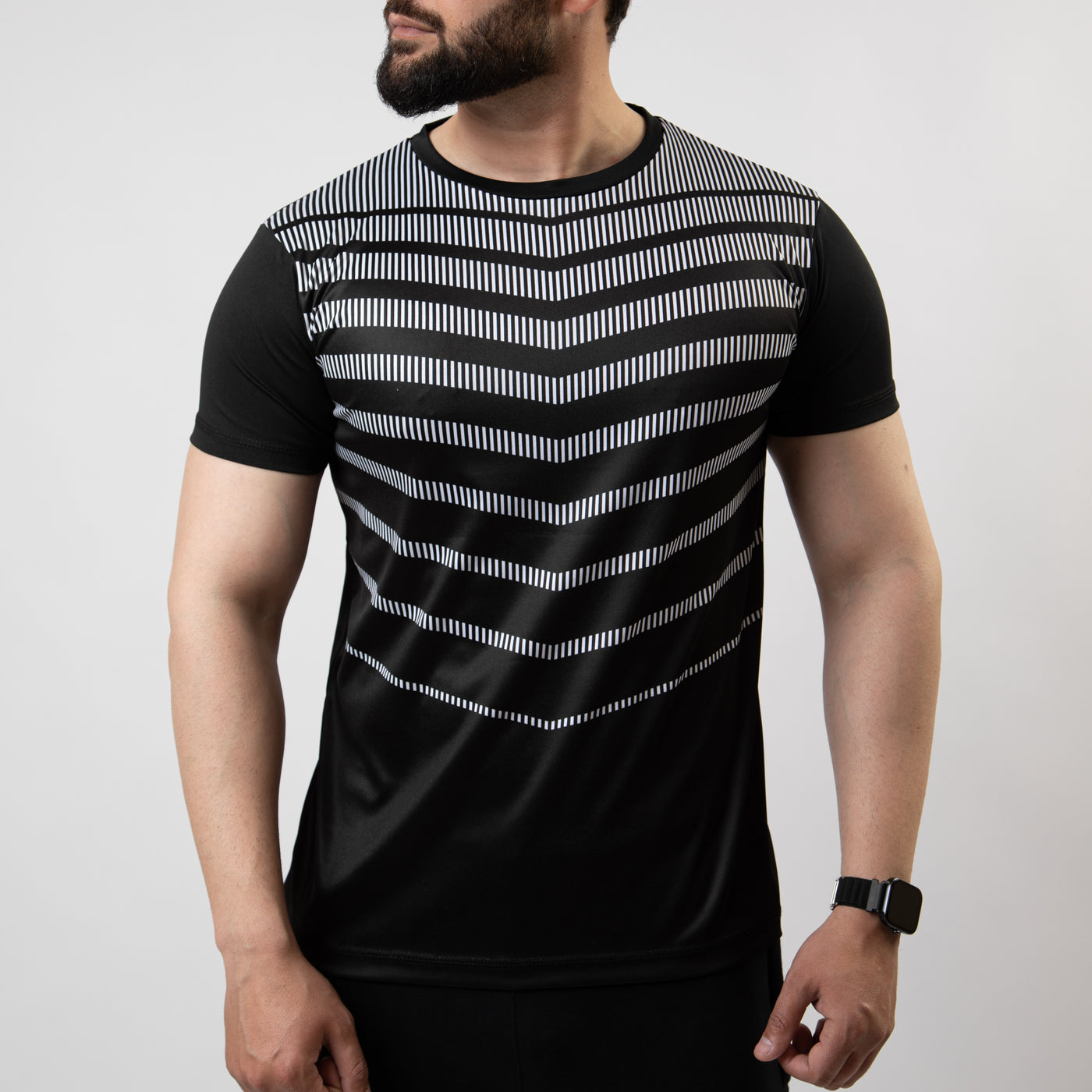 Black Sublimated Quick Dry T-Shirt with White Armor Stripes