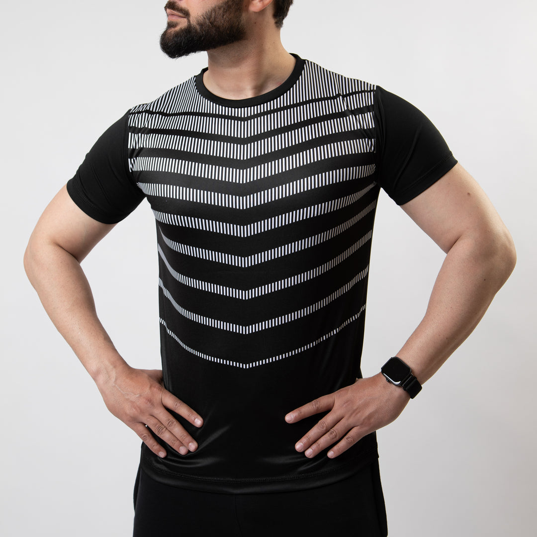 Black Sublimated Quick Dry T-Shirt with White Armor Stripes