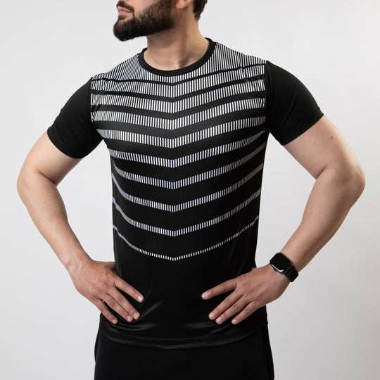 Black Sublimated Quick Dry T-Shirt with White Armor Stripes
