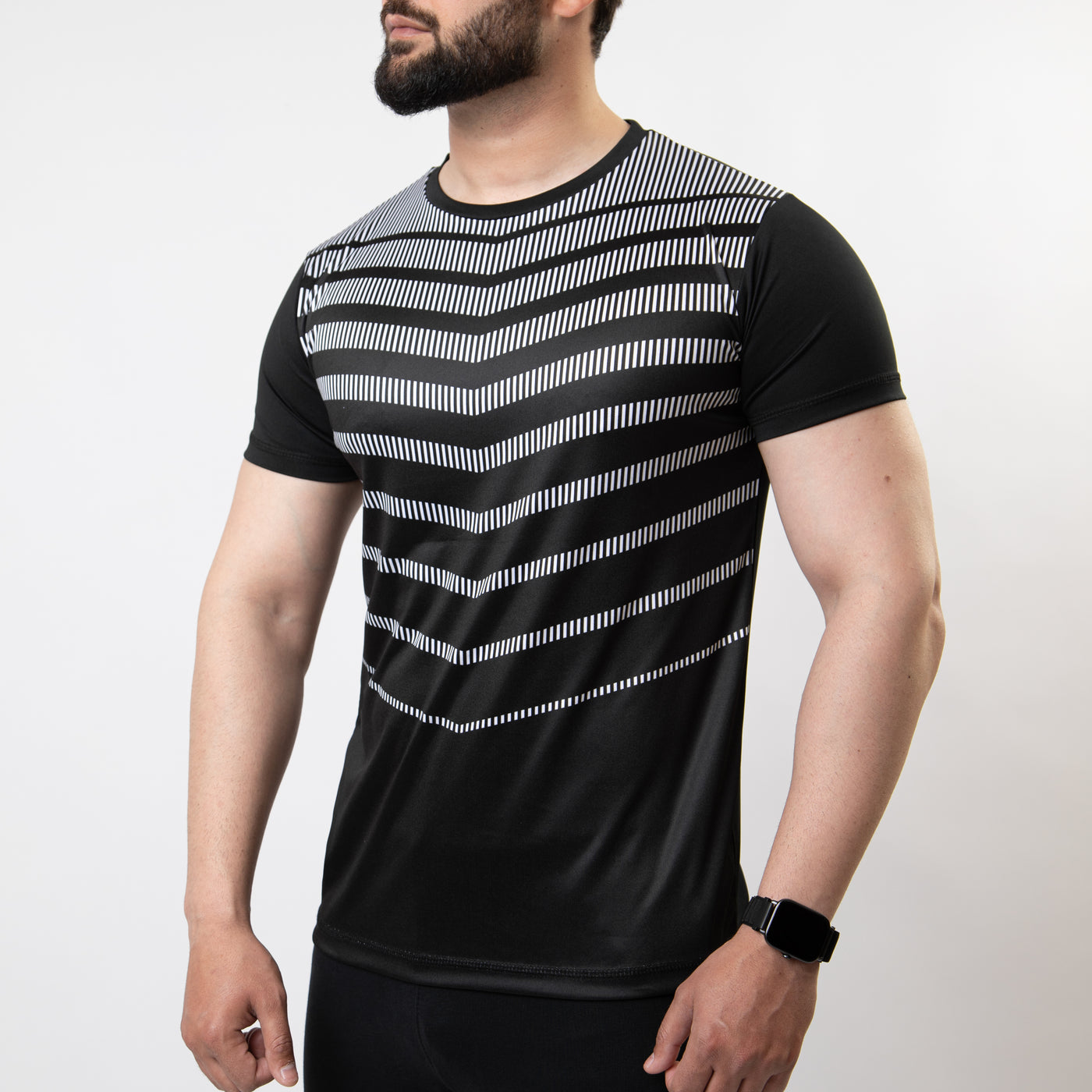 Black Sublimated Quick Dry T-Shirt with White Armor Stripes
