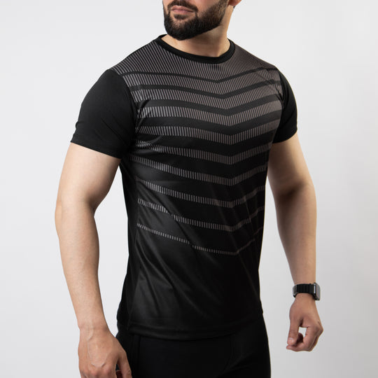 Black Sublimated Quick Dry T-Shirt with Gray Armor Stripes