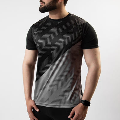 Black & Gray Sublimated Quick Dry T-Shirt with Tech Stripes