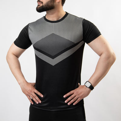 Black Sublimated Quick Dry T-Shirt with Tribal Patterns