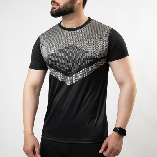 Black Sublimated Quick Dry T-Shirt with Tribal Patterns