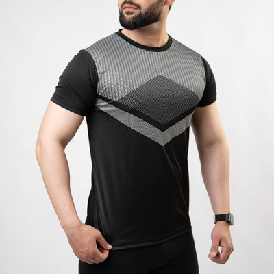 Black Sublimated Quick Dry T-Shirt with Tribal Patterns