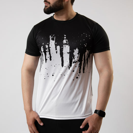 Black & White Splash Sublimated Quick Dry T-Shirt