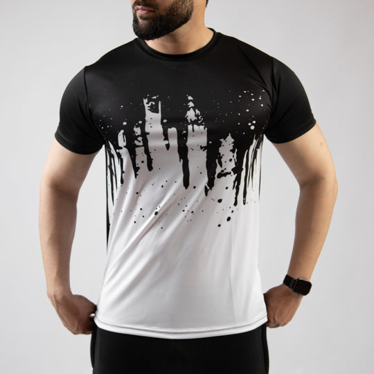 Black & White Splash Sublimated Quick Dry T-Shirt