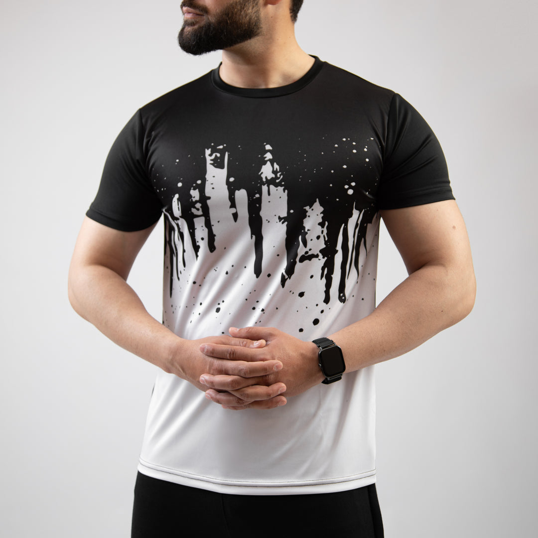 Black & White Splash Sublimated Quick Dry T-Shirt
