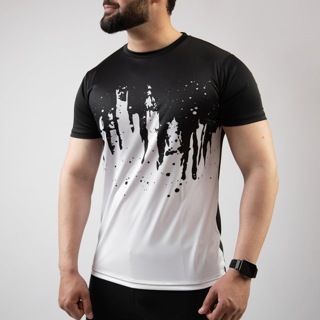 Black & White Splash Sublimated Quick Dry T-Shirt