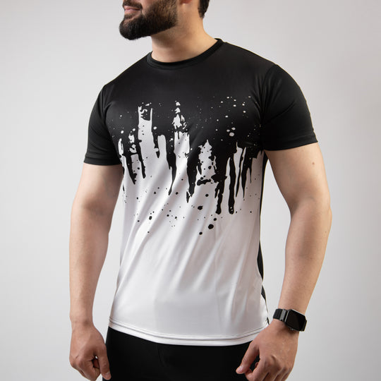 Black & White Splash Sublimated Quick Dry T-Shirt