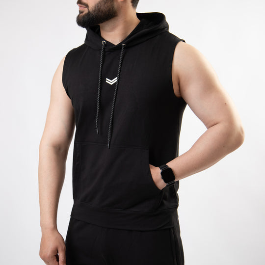 Premium Black Lycra 4-Way Stretch Sando Hoodie
