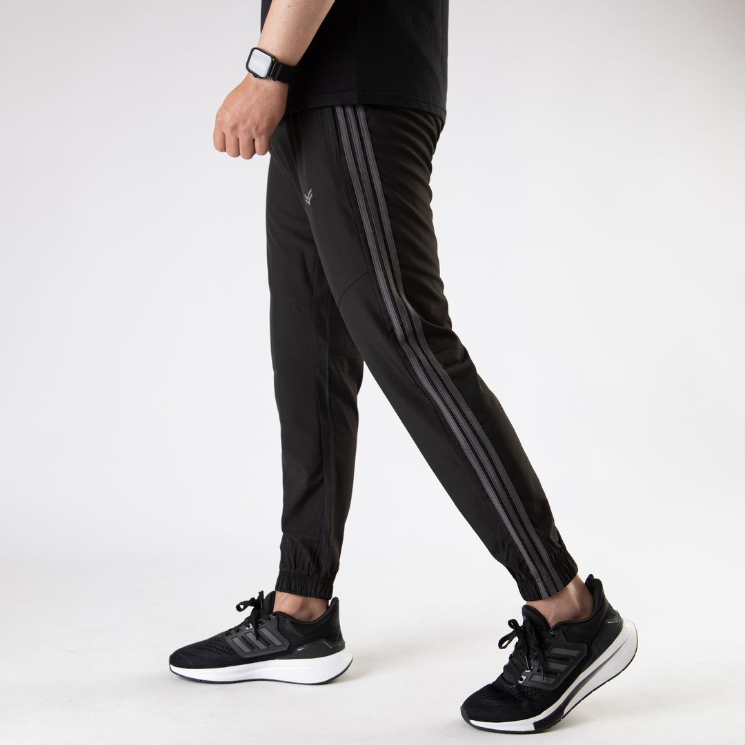 Black Premium Micro Stretch Pants with Three Gray Stripes