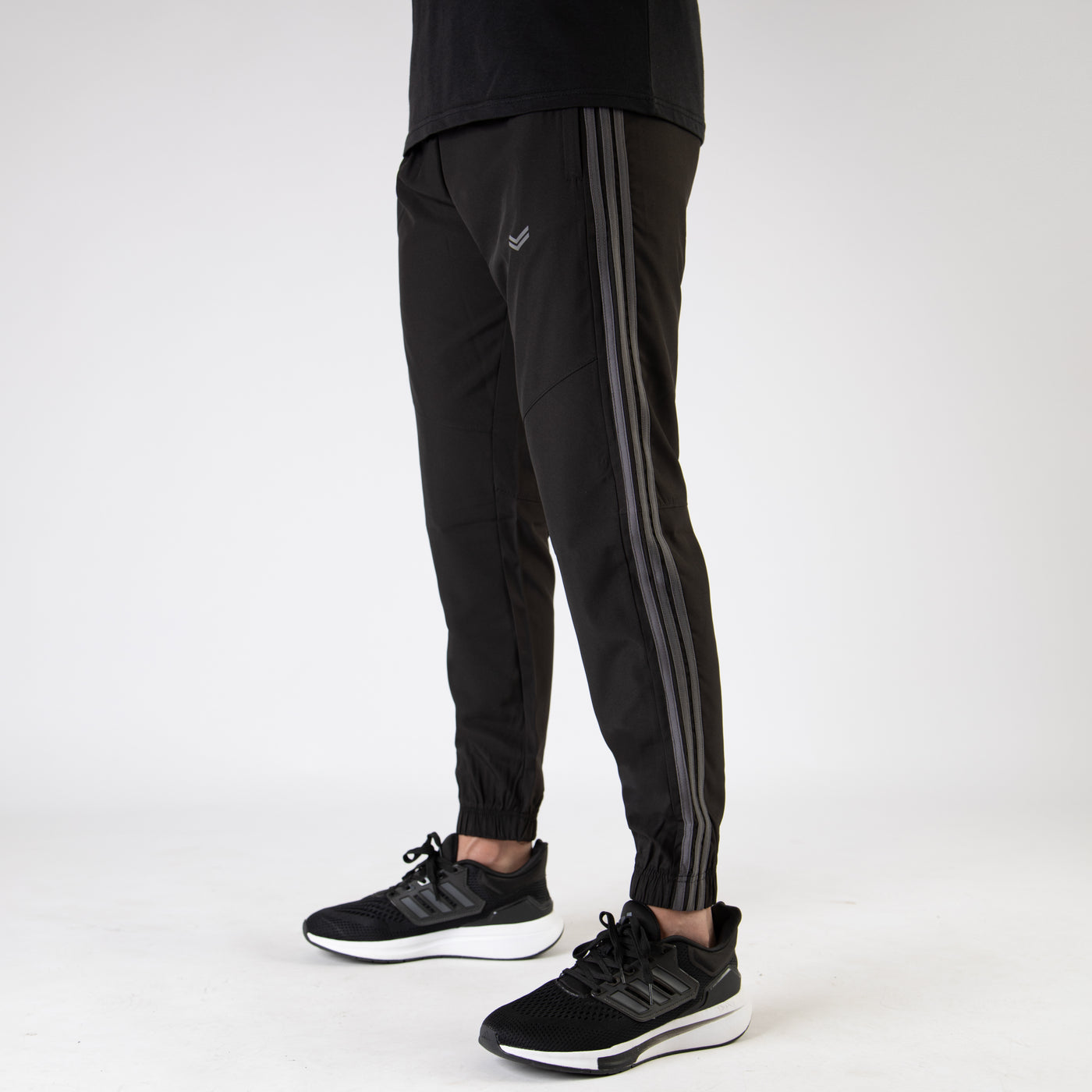 Black Premium Micro Stretch Pants with Three Gray Stripes
