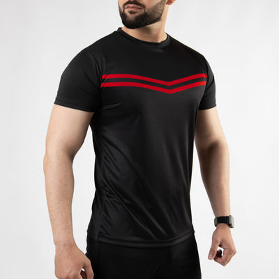Premium Black Sublimated Quick Dry T-Shirt with Front Red Stripes