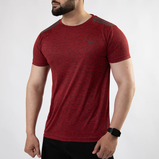 Maroon Melange Quick Dry T-Shirt with Carbon Reflective Details