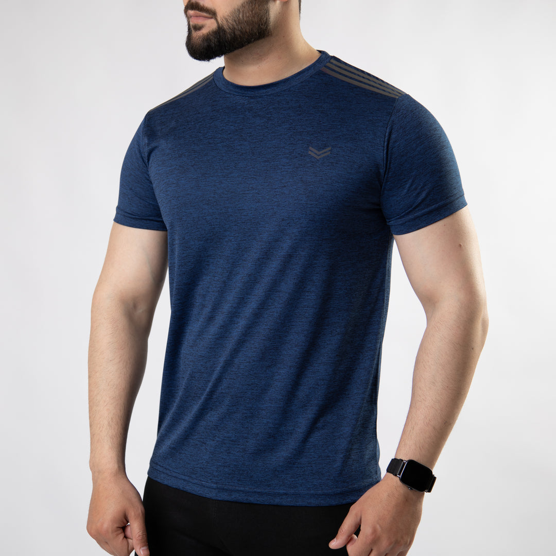 Navy Melange Quick Dry T-Shirt with Carbon Reflective Details