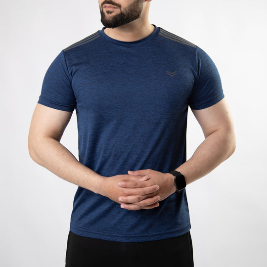 Navy Melange Quick Dry T-Shirt with Carbon Reflective Details