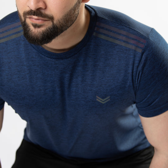 Navy Melange Quick Dry T-Shirt with Carbon Reflective Details