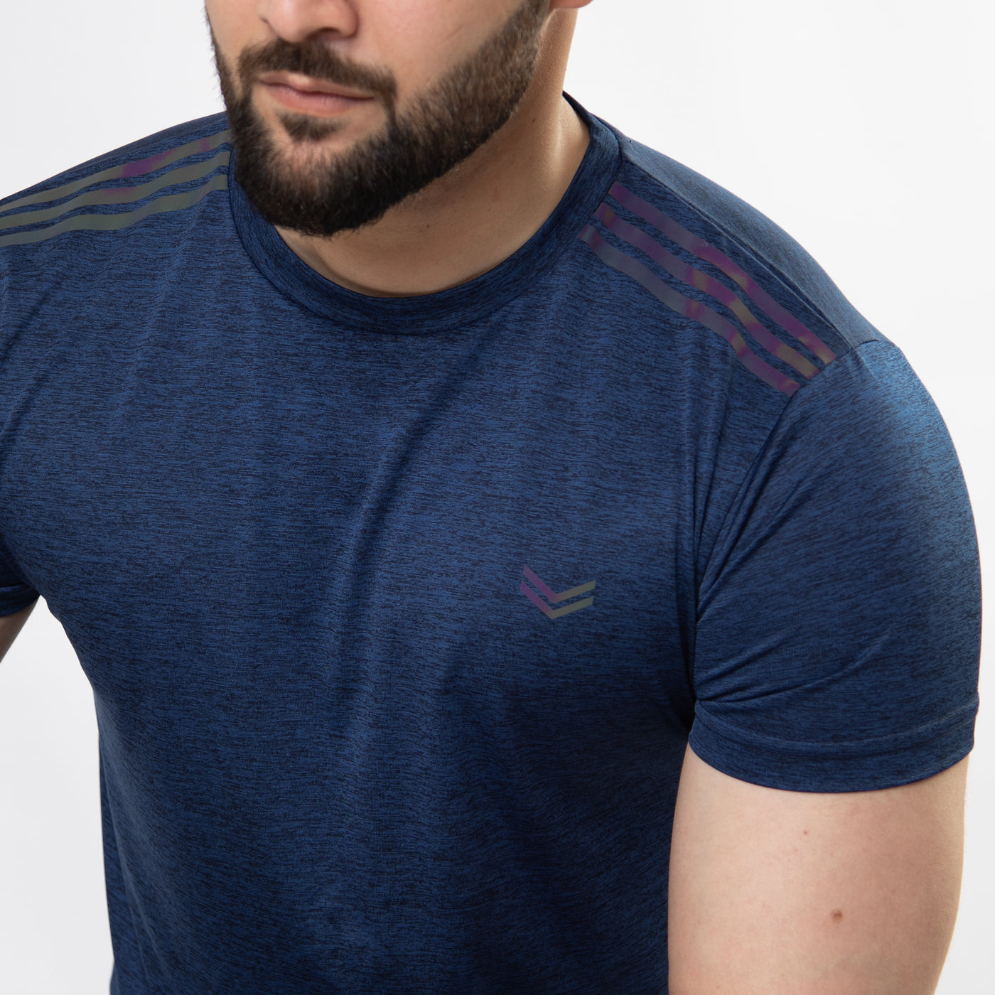 Navy Melange Quick Dry T-Shirt with Carbon Reflective Details