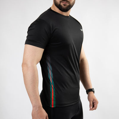 Black Quick Dry T-Shirt with Green & Red Gradient Panels