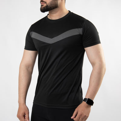 Black Hybrid Quick Dry Tee with Front Gray V Mesh Panel