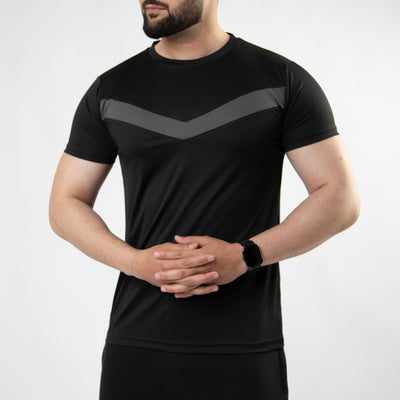 Black Hybrid Quick Dry Tee with Front Gray V Mesh Panel