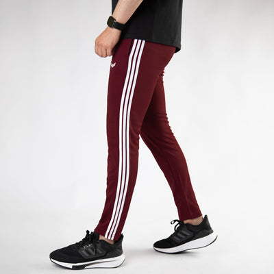 Maroon Quick Dry Bottoms with Three White Stripes