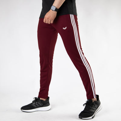 Maroon Quick Dry Bottoms with Three White Stripes