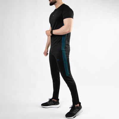 Black Twinset with Short Three Teal Stripes