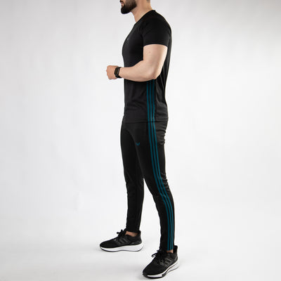Black Twinset with Full Three Teal Stripes