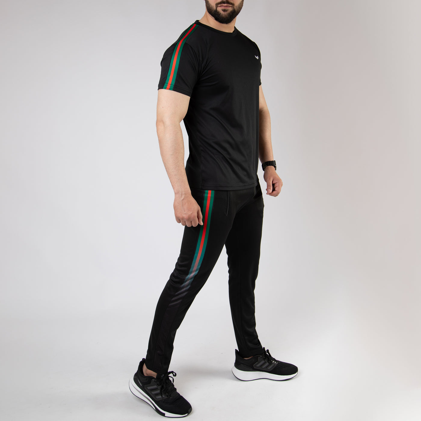 Black Twinset with Green & Red Panels on Sleeves